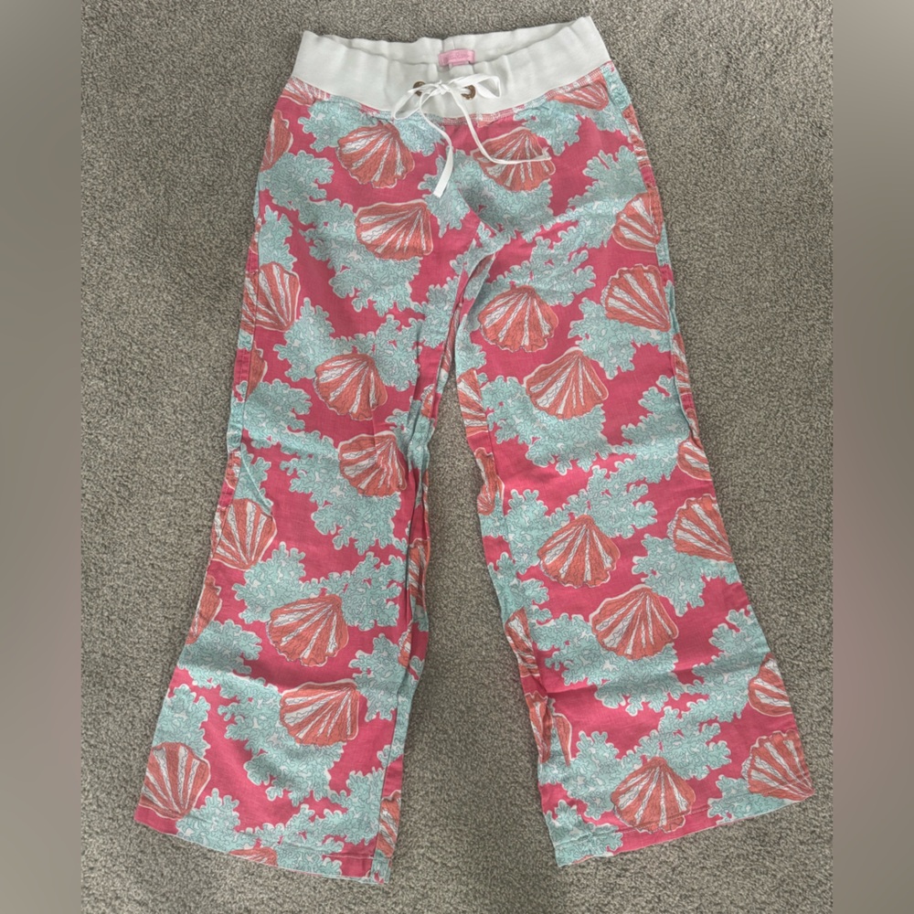 Lilly Pulitzer Coral and Teal linen Pants